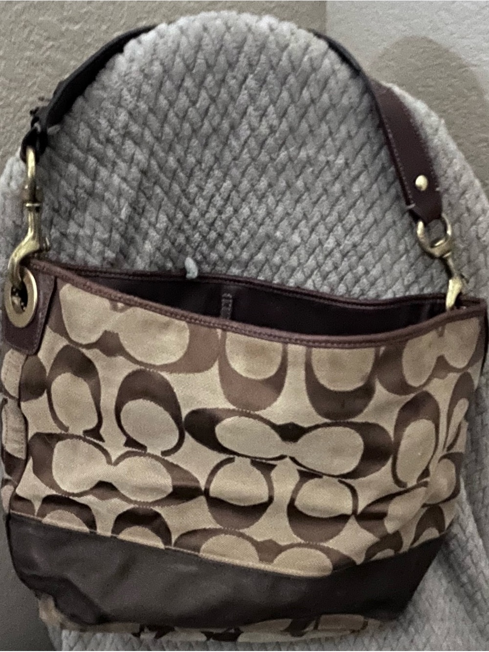 Coach Shoulder Bag in Beige and Brown Signature Canvas